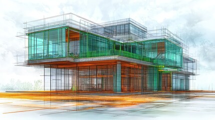 Poster - Architectural Design: Modern Glass House Blueprint