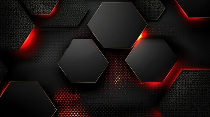 Poster - Abstract Hexagon Dark Red and Black Background