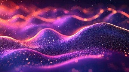 Fototapete - illuminated undulating surface formed by shimmering dots on a cosmic purple backdrop creating a mesmerizing three-dimensional effect
