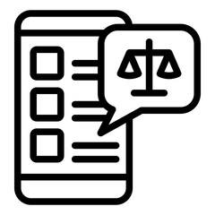 Poster - Smartphone chat message with libra scales line icon, jurisprudence concept. Vector graphics. Phone weight scales bubble sign on white background, style mobile or design.