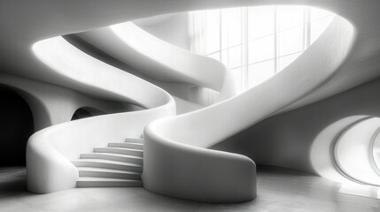 Poster - Sculptural Staircase: A Symphony in White