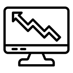 Fototapete - Monitor screen with growth arrow line icon, finance concept. Vector graphics. Display and market grow chart sign on white background, style mobile or design.