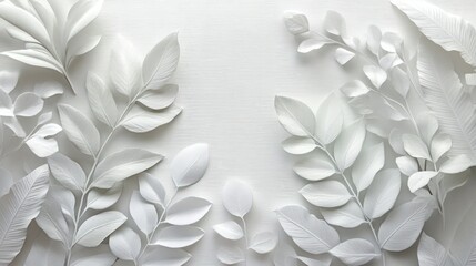 Poster - elegant monochrome botanical frame design with subtle texture and delicate leaf details creating a tranquil and sophisticated visual appeal