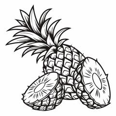  Black and White Pineapple Illustration Vector - Whole and Sliced Tropical Fruit Line Art