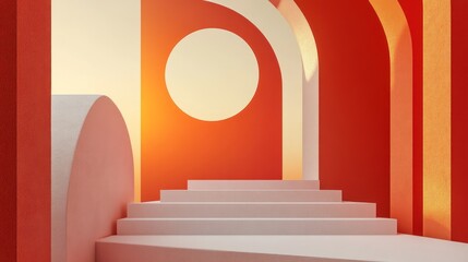 Poster - architectural composition featuring geometric shapes and a muted terracotta color palette creating an inviting modern minimalist aesthetic