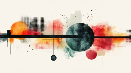 Poster - abstract composition with geometric shapes blended with watercolor textures offering modern artistic expression and visual intrigue