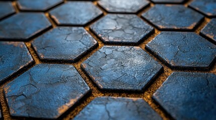 Poster - Hexagonal Blue Tiles Abstract Background
