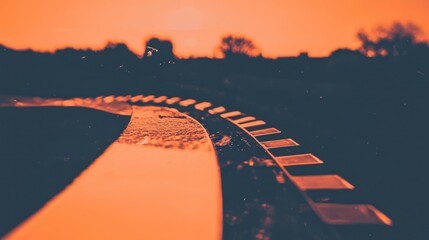Poster - A close up shot of a curved metallic surface at sunset
