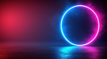Poster - Neon Circle in a Smoky Atmosphere: Futuristic Abstract Background