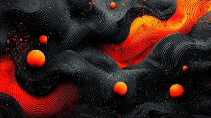 Poster - Abstract Orange and Black Lava Flow Digital Art