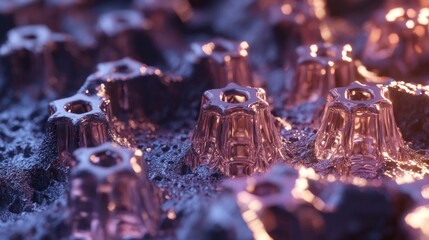 Poster - Abstract macro photograph features shiny star shaped objects on textured surface
