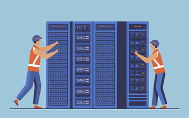 Poster - Server Room Maintenance: IT Technicians Managing Network Data Infrastructure