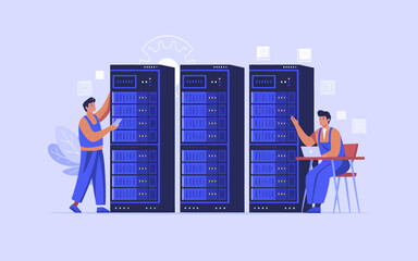 Poster - Data Center Technicians Managing Servers in Modern Facility
