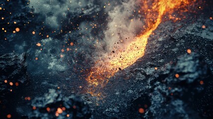 Wall Mural - A dramatic close-up of a volcanic crater with bubbling magma.