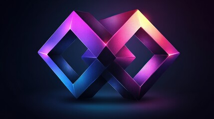 Poster - interlocking geometric shapes glowing with vibrant neon colors on a dark backdrop presenting a modern and futuristic technological concept