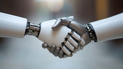 Poster - robot handshake conveying collaboration between artificial intelligence and technology representing future progress and innovative partnerships