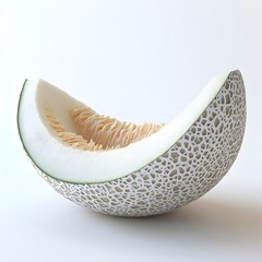 Aufkleber - Close-up of a cut honeydew melon, showcasing its vibrant flesh and intricate texture. Fruit Isolated on a white background. A Sliced Cantaloupe