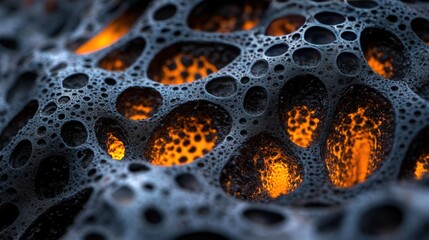 Poster - Abstract porous surface with glowing orange and black interior