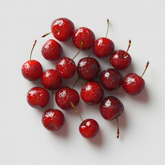Aufkleber - A collection of glistening red cherries, capturing their juicy textures and vibrant colors. Fruit Isolated on a white background. Dark Red Cherries