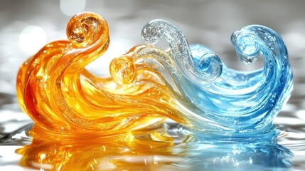 Poster - Amber and Aqua: A Glass Wave Sculpture