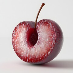 Aufkleber - A captivating close-up shot of a halved cherry, revealing its juicy interior and vibrant color. The image showcases the fruit's texture. Single Sliced CheIrry isolated on a white background. 