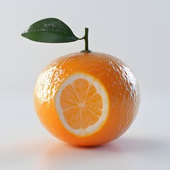 Poster - Close-up of a perfectly sliced orange, revealing its juicy segments, with a fresh green leaf attached. Fruit Isolated on a white background. Sliced Clementine