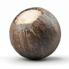 Aufkleber - Close-up image of a partially opened coconut showcasing its creamy interior against a white backdrop. Fresh Sliced Coconut. Half Coconut Minimalist Still Life Photography