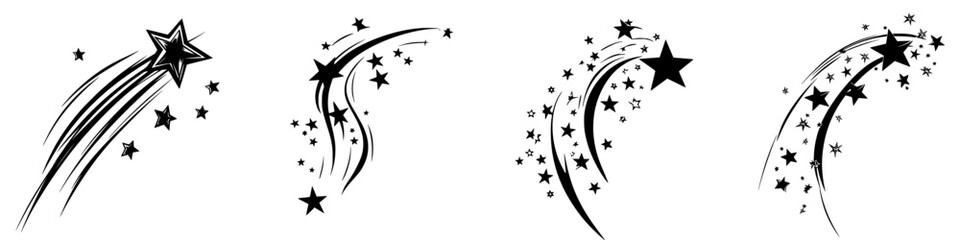 Poster - vector hand drawn shooting stars with trailing lines and twinkling effects for artistic designs