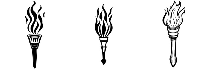 Poster - vector hand-drawn torches with flames in various designs, representing light and inspiration
