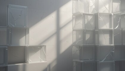 Poster - Light and shadow play on transparent cubes modern art installation indoor gallery minimalist environment contemporary viewpoint artistic concept