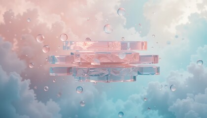 Poster - Dynamic abstract graphic design with fluid shapes in a serene sky digital artwork calm environment aerial view modern aesthetic