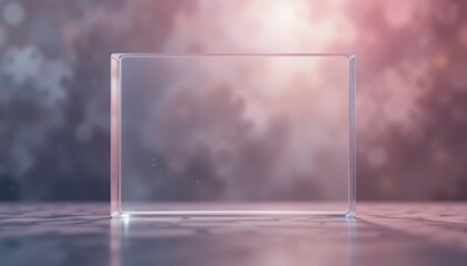 Poster - Elegant glass display block studio setting product photography soft bokeh background close-up perspective modern design concept for showcasing items