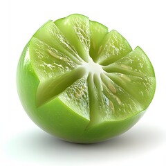 Poster - A vibrant green lime, sliced to show its juicy segments. The image is set against a bright white background. Sliced Gooseberry