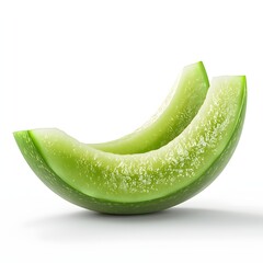 Poster - Two vibrant green honeydew melon slices, isolated against a pristine white backdrop. A refreshing summer treat. Slices of Fresh Green Melon, honeydew