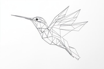  Geometric hummingbird art, white background, nature design, wall decor.