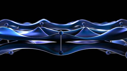 Abstract blue 3D wave data visualization, dark background, network connections, tech concept