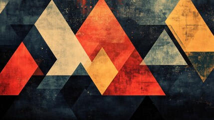 Poster - abstract textured geometric background featuring overlapping triangles in warm earth tones creating a modern and artistic composition