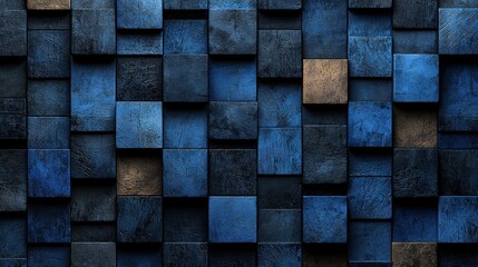 Poster - Abstract Blue and Brown Cubic Texture: A Deep Dive into Geometric Design