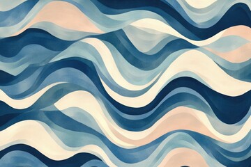 Poster - A wavy geometric pattern using curved lines and shapes, with a gradient ocean inspired color palette.