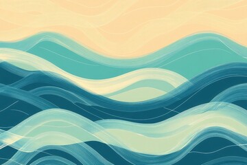 Poster - A wavy geometric pattern using curved lines and shapes, with a gradient ocean inspired color palette.