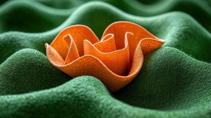 Poster - Orange Flower on Green Fabric: A Study in Texture and Color