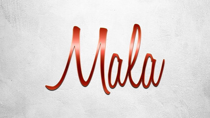 Fototapete - Red 3D text effect of Hindi name Mala on silver background.