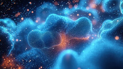 Poster - Abstract Blue and Orange Nebula: A Cosmic Dance of Light and Particles