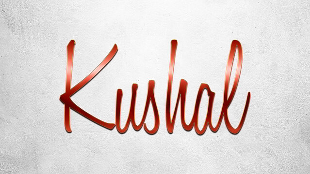 Red 3D text effect of Hindi name Kushal on silver background.