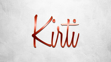 Fototapete - Red 3D text effect of Hindi name Kirti on silver background.