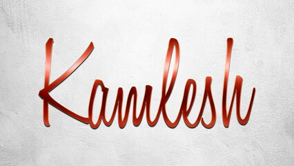 Fototapete - Red 3D text effect of Hindi name Kamlesh on silver background.