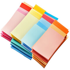 Poster - Colorful stack of vibrant colored paper sheets neatly arranged on a white surface for creative projects and crafts isolated on transparent background..