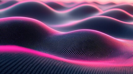 Poster - Abstract Pink and Dark Digital Landscape: A Serene Wave of Data Points