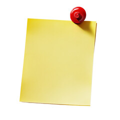 Poster - A vibrant yellow note with a red pusher, perfectly displayed on a flat surface for reminders and creative ideas isolated on transparent background..