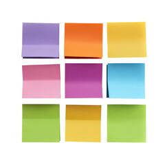Poster - A colorful collection of sticky notes in various shapes and sizes organized neatly on a clean surface isolated on transparent background..